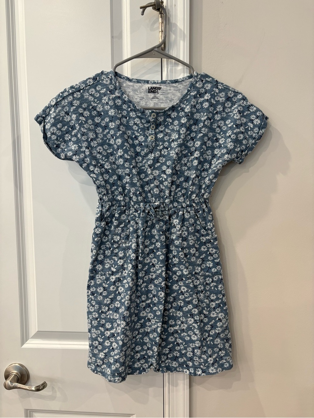 Lands' End Girls' Blue Floral 100% cotton Dress